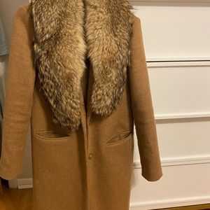 Wool coat with fox fur trim